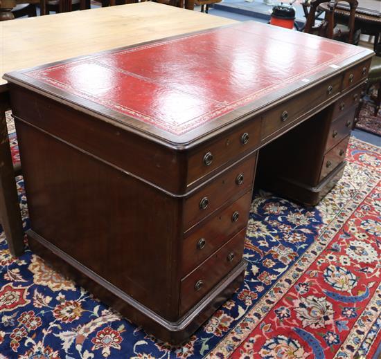 A Victorian mahogany pedestal desk, fitted nine small drawers W.151cm